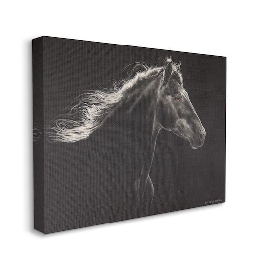 Stupell Industries Strong Equestrian Portrait Minimal Black Horse Canvas Wall Art